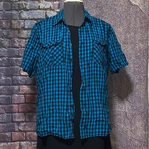 Elixir Men Blue/Black Plaid Button Up Shirt Size L